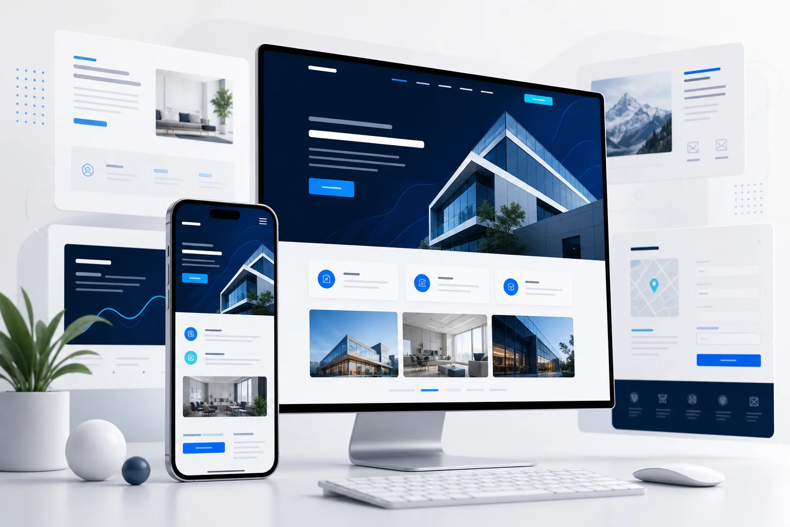 Modern responsive website designs displayed on desktop and mobile screens