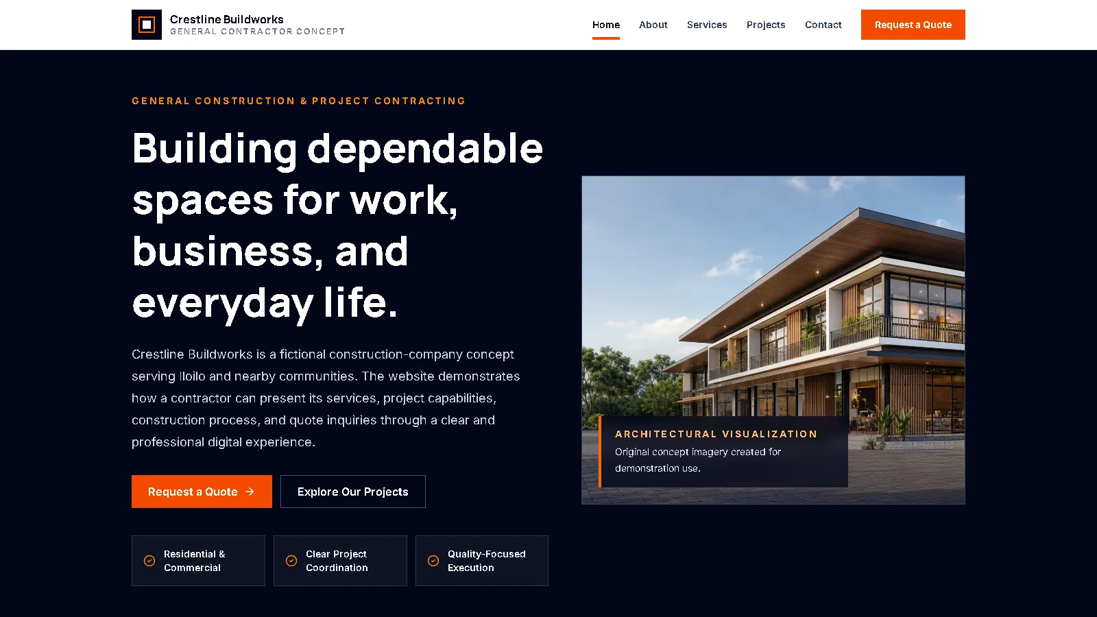 Crestline Buildworks construction business website preview