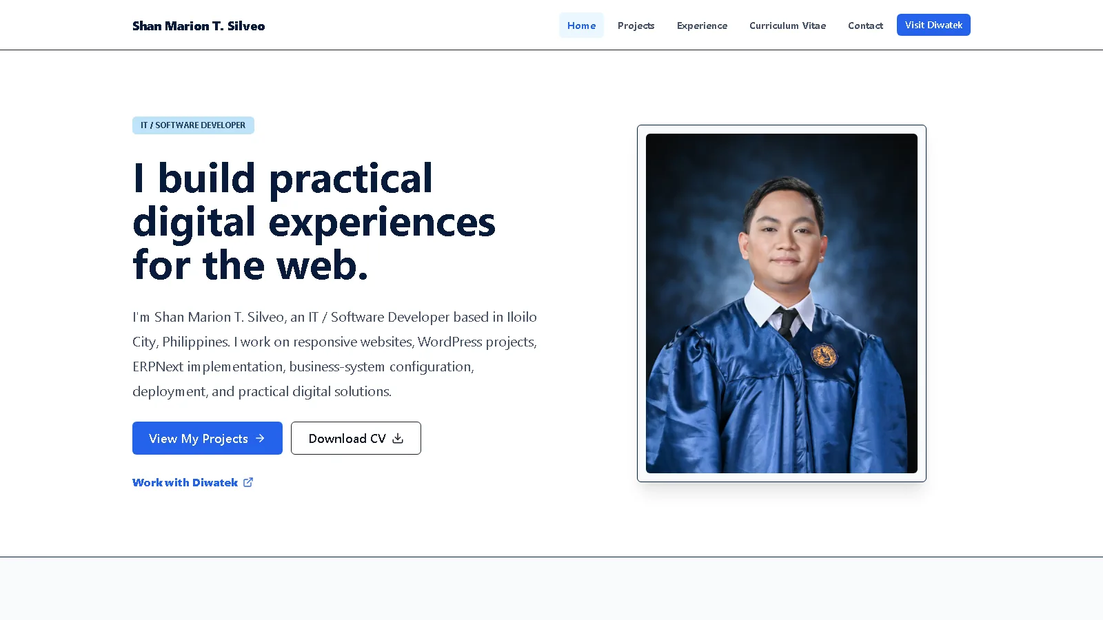 Shan Marion T. Silveo personal portfolio website preview