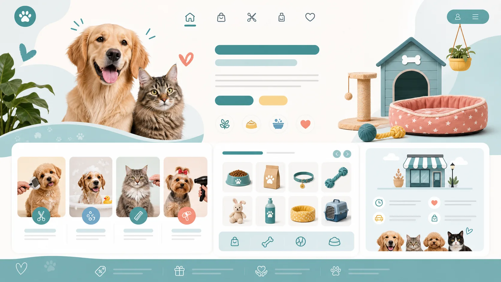 Pet shop and grooming website concept preview