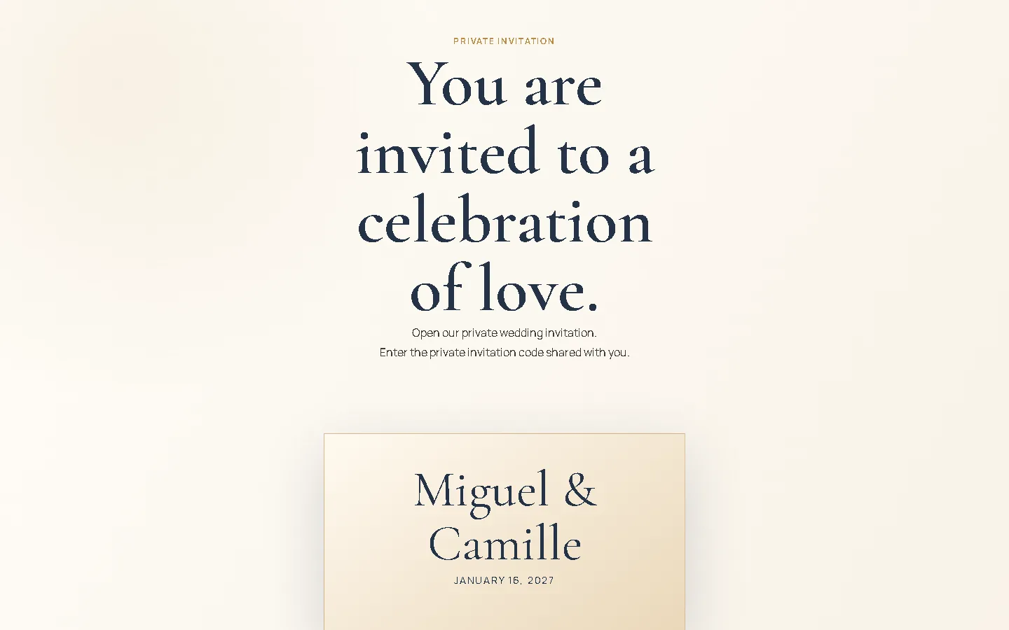 Private wedding invitation and memories website live demo preview